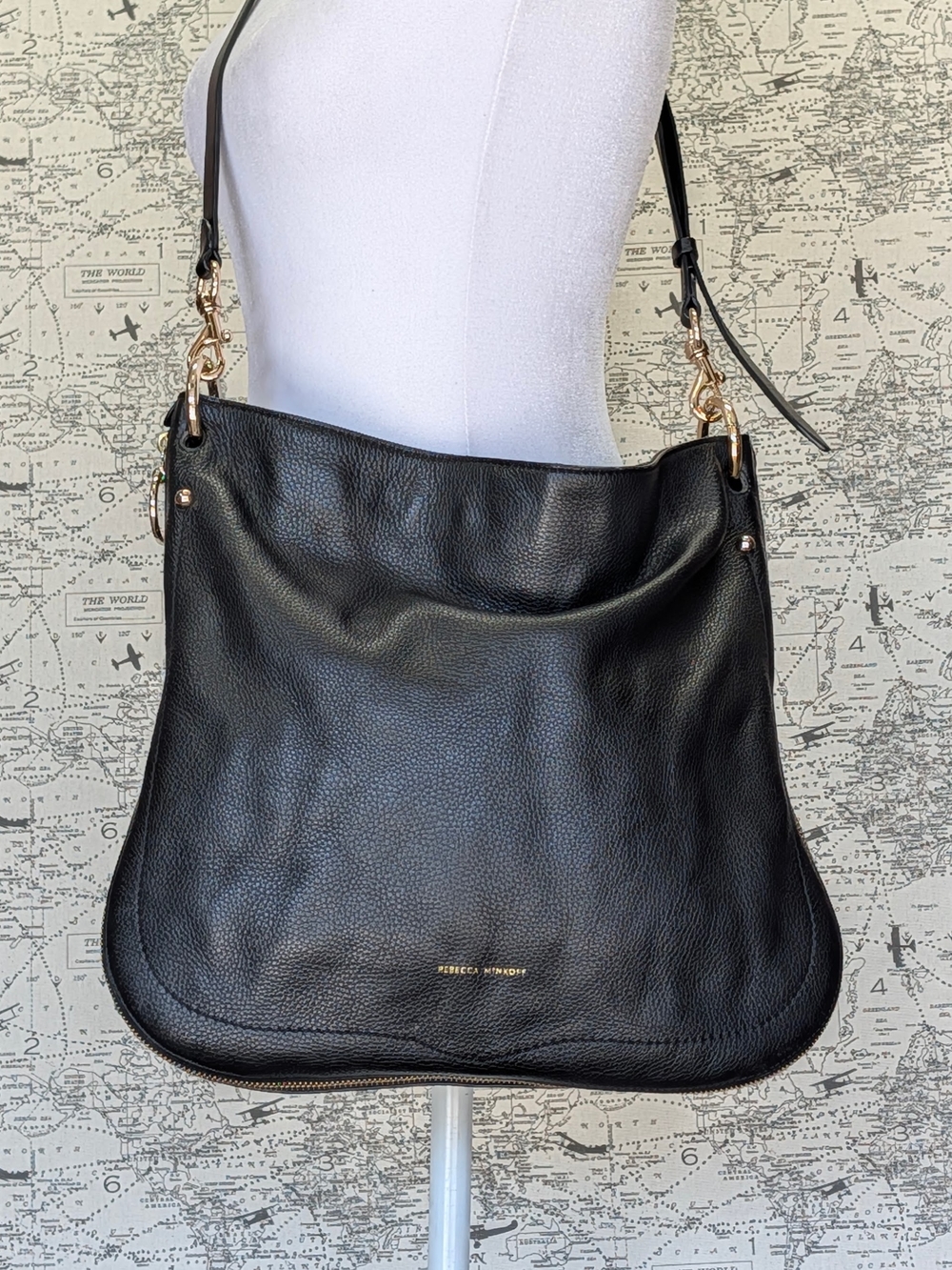 Rebecca Minkoff Jody Pebbled Leather Hobo Bag Black Gold Hardware